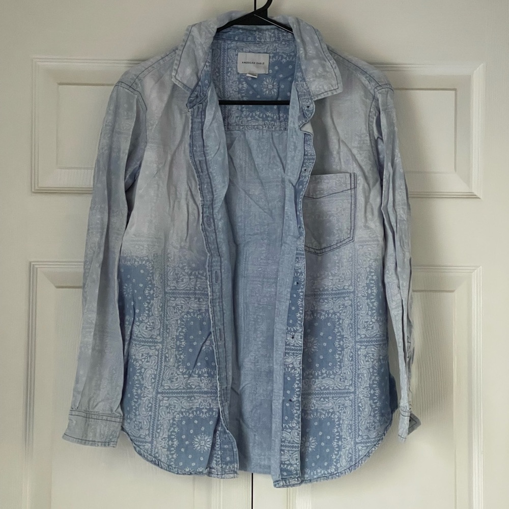 American Eagle patterned button-down denim shirt
